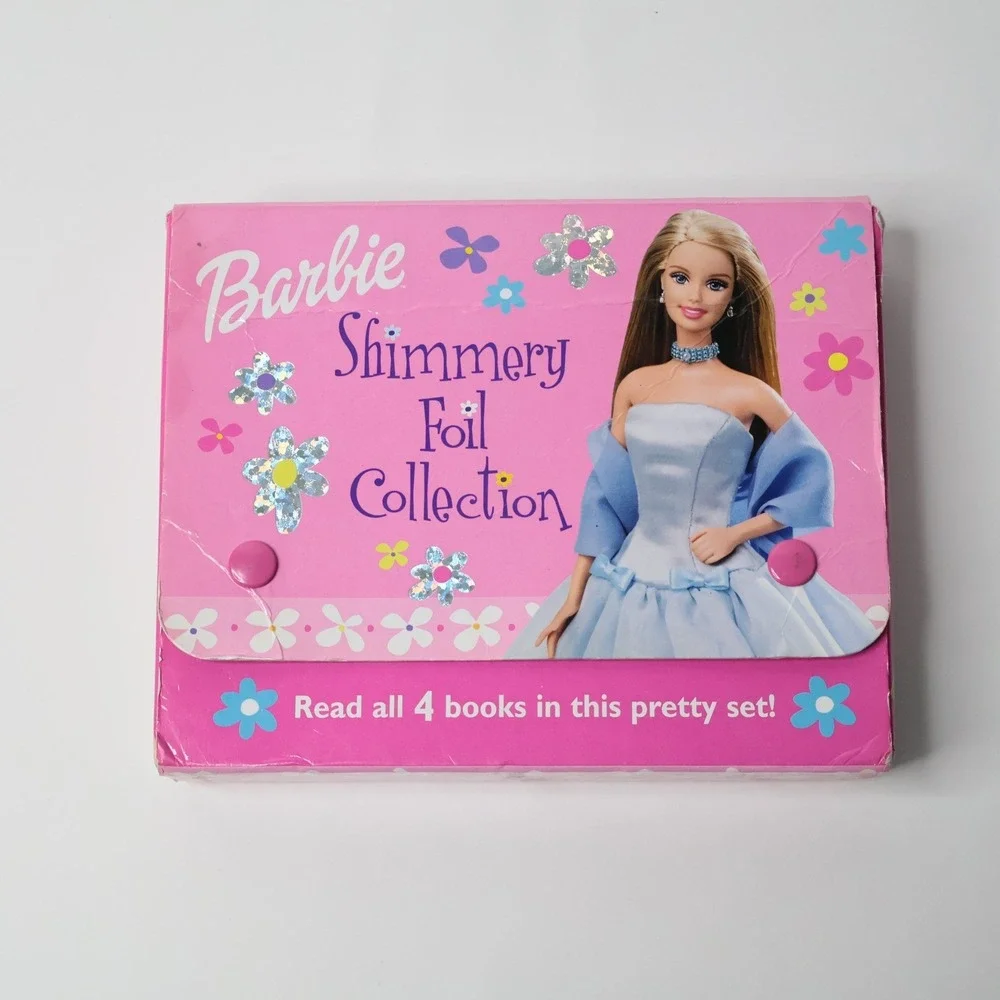 VTG Barbie Shimmery Foil Collection 4 Board Book Set & Carrying Case 2004 Mattel